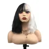 Women's Hair Wigs Lace Synthetic Black and White Witch Kuyla Halloween Cos Wig Female Live Long Curly Headgear