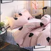 Ensembles de literie Textiles Style nordique Ensemble de literie coeur rose Linge de lit mignon Couette Er Draps et taies d'oreiller Queen King Size Home Textile Dhk7Z