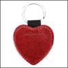 Party Favor Party Favor Pu Leather Sublimation Sequin KeyChain 5 Former Diy Glittery Keyring Back Is White Heart Shape Lover Gift Ke Dhnal