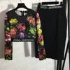 Designer Print Tops Kleid Anzüge für Frauen Brief Gurtband Hohe Pullover Taille Kurze Röcke Mode Sexy T-shirts Zwei Stück Sets