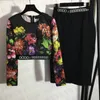 Designer Print Tops Dress Suits for Women Letter Webbing High Pullover Waist Short Skirts Fashion Sexy T Shirts Two Piece Sets