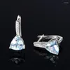 Dos Boucles D'oreilles ANGE NOIR Mode De Luxe Bleu Ciel Topaze Spinelle Zircon Clip Goutte D'eau En Forme 925 Argent Oreille Bijoux Pour Femmes Cadeau