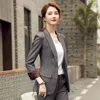 Damen Zweiteilige Hose Damen Formal 2 Eleganter Blazer und Hose Hosenanzüge Set für Frauen 2022 Mode Grau Rosa Grün gestreift Büro