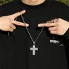 Hip Hop Glow Cross Zircon Pendant Halsband Vitt guld pl￤terat med repkedja