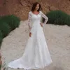 Vestios de Novia Lace up a-line Wedding Gowns v-neckAptiques長袖ブライダルドレス