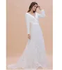 Modern Boho Long Sleeve Princess Wedding Dresses V Neck Covered Button Backless Lace Train Bridal Gown Vestido De Novia Bc2474 Estido Estido estido