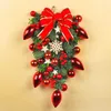 Guirlande de fleurs décoratives de noël en forme de goutte d'eau, avec boules rouges, aménagement de scène de fenêtre créatif, décoration de porte en rotin avec nœud