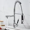 Küchenarmaturen, komplett aus Kupfer, gebürsteter Feder-Wasserhahn, ausziehbar und Kaltwaschbecken-Dusche