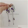 Dangle Chandelier Dangle Earrings Korean Flower Drop Women 2022 Trend Ladies Fashion Purple Crystal Chain Tassel Summer Holiday Br Dhpiy