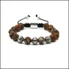 Bracelets porte-bonheur hommes Bracelet en acier inoxydable Bracelet en gros 10 Pcs/Lot 10 Mm pierre naturelle Dzi Eye avec boule perle Rame Bracelets Dro Dhgft