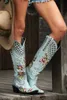 Laarzen Geborduurde Klinknagel Western Cowboy Vrouwen Puntschoen Vierkante Hakken Vintage Ridder Cowgirl Damesschoenen 221114