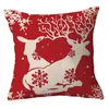 Pillow Case 45 45 cm Happy Elk Santa Claus Red Pillcase Line Sofa 2022 Dekoracje świąteczne Dekoracja roku