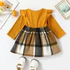 Mädchen Kleider Kleinkind Baby Mädchen Kleid Gestrickte Rippen Plaid Patchwork Rundhals Langarm Herbst Winter Casual Prinzessin A-linie