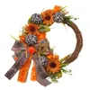 Flores decorativas Otoño Leopardo Calabaza Girasol Guirnalda Otoño Porche Puerta Decoraciones para el hogar Para el frente Exterior Vintage Granja Coronas E6i8