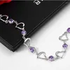 Bracelets à maillons de haute qualité, couleur argent 925, cœur violet cristal Zircon pour femmes, bijoux de fête de fiançailles, cadeau