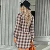 Women Plaid Casual Dresses Long Sleeve Tie Front Button Down V Neck Shirt Dress