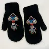 Fünf Finger Handschuhe Frauen Handschuhe Winter Kristall Octopus Kaninchen Fell Weibliche Doppel Warme Volle Finger Handschuhe Weihnachtsgeschenke 221115