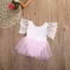 Flickakl￤nningar f￶dda barn baby flickor rosa romper fest spets tutu kl￤nning kl￤der kl￤der 0-3y mesh fashionabla