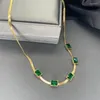 Kettingen 316L Rvs Retro Geometrisch Ontwerp Vierkante Ketting Groene Zirkoon Dames Mode Prachtige Sieraden N-297