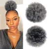 Ombre koyu gri kinky kıvırcık afro puff brawstring at kuyruğu kısa insan 4c gri topuz uzantılar Siyah kadınlar için kabarık saç parçaları 100g