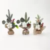 Mini Christmas Tree Table Decorations 8" Small Artificial Trees with Red Berries Pine Cone Greenery Tabletop Centerpiece for Home Office Room Holiday Decor XB1