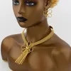 Halskette Ohrringe Set African Fashion Jewelry Luxus Long und Ring Armband Böhmenblüerzubehör Party