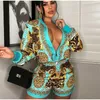 Women's Tracksuits Fashion Printed Sets Women Long Sleeve Zipper Shirt Top Shorts Two Piece Set 2022 Summer Female Party Club Outfits