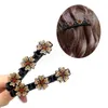 Pince à cheveux pour femmes coréennes avec 3 fleurs en cristal sur le côté filles tressées Haircips doux élégant Barrettes accessoires pour cheveux