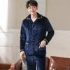 Men's Sleepwear Plus Size 3XL Pijama Autumn Winter Men's Flannel Pajamas Blue Cartoon Sets Casual SleepLounge Pyjamas