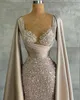 Evening Royal Dresses Sparkly Sequins Appliqued Lace Sexy Sheath Sheer Neck Prom Dress Formal Party Second Reception Gowns Ruched Satin Vestido De