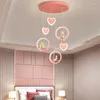 Pendant Lamps Pink LED Princess Bedroom Creative Heart Children's Room Girl's Cartoon Light Fixtures