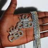 Kedjor Bling Full Rhinestone Crown Letter CEO Hänge Halsband För Män Kvinnor 5MM Iced Out Crystal Chain Hip Hop Smycken