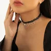 Mehrschichtige schwarze kurze Halsband-Halskette für Frauen, Braut, Kristall-Anhänger, Schlüsselbeinkette, Schmuck, Weihnachtsgeschenk