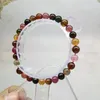 Pulseras de cristal de cuarzo de turmalina colorida Natural auténtica de 6mm para mujer, pulsera de cuentas redondas con dije transparente elástico