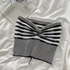 Débardeurs pour femmes Pearl Diary Style d'été Poitrine Wrap Beauté Dos Sexy Stripe Tricot Top Femmes All-Match Unique Sans Manches Près du Corps