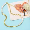 Pendant Necklaces FLOLA Handmade Freshwater White Pearl Beaded For Women Gold Plated Cuban Link Necklace Choker Luxury Jewelry Nkeb470