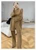 Womens Two Piece Pants ThreePiece Clothes Set för stickad kostym Autumn Winter Tjockning Wideleg tröja Cardigan kläder 221115