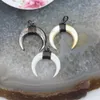 Pendant Necklaces 5pcs/lot OX Horn Shell Copper Wire Wrapped Gun Black Crescent Shape Necklace Earrings Jewelry Charms Making