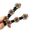 Pince à cheveux pour femmes coréennes avec 3 fleurs en cristal sur le côté filles tressées Haircips doux élégant Barrettes accessoires pour cheveux