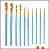 Schildervoorraden 10 -stks/set Paintborstels rond puntige punt Nylon Hair Artist PaintBrushes voor acrylolie Aquarel Gezicht Nagel Art DHDZV