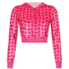 Женские куртки Rockmore Velvet с капюшоном укороченный розовый Zip Up Coats Women's Heart Print Short Harajuku Корейская женщина 221115