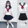 Roupas conjuntos de roupas Kid Jk Sailor Dress 4pcs garota japonesa coreana ortodox uniforme escolar uniforme de saia plissada marinho de manga curta longa kawaii colar cosplay