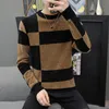 Herrtröjor Stylish Oneck Knickad skarvad Löst färgtröja Kläder Autumn AllMatch Casual Pullovers Korean Warm Tops 221115