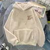 Herrtr￶jor Autumn Winter Coat Pink Sweet Hooded Sorry Print Harajuku Loose Pocket Womens Fleece Flanell Pullover Female Sweatshirt