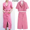 Women Sets Tweed Short Sleeve Cropped Blazer Woman Button Long Skirts Fashion And Skirt Set Women's Office Suit 210519