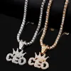 Chains Bling Full Rhinestone Crown Letter CEO Pendant Necklace For Men Women 5MM Iced Out Crystal Chain Hip Hop Jewelry