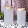 US warehouse 12oz 16oz Sublimation Glass Beer Mugs with Bamboo Lid Straw DIY Blanks Frosted Clear Can Shaped Tumblers Cups Heat Cocktail Iced Coffee Soda SS1115