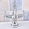 Kitchen Faucets Polished Chrome Brass Bathroom Basin Sink Faucet Mixer Tap Swivel Spout Dual Cross Handles Ceramic Base One Hole Msf668