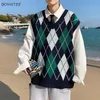 Kamizelki męskie kamizelki sweter men retro japońskie preppy stylowy streetwear harajuku fajny projekt studenci mody odzieży dzianina bez rękawów 221115