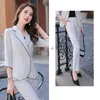 Calças de duas peças femininas 2022 Black White Moda Feminina Feminina Elegante Conjunto de Terno Feminino Blazer e Calça Pant Roupas Uniformes de Negócios